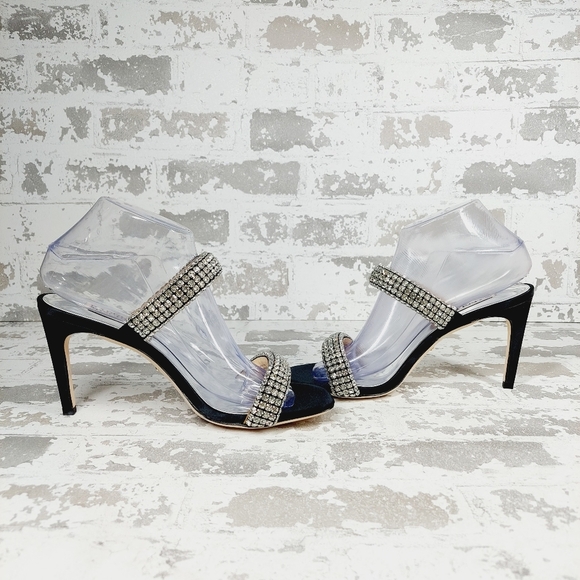 NEW Badgley Mischka Sade Black Rhinestone Heeled Summer Sandals A940 - Picture 3 of 11
